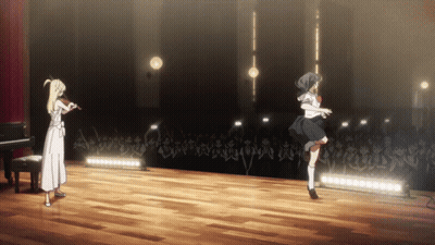 Girl Playing Violin And Girl Dancing On Stage GIF