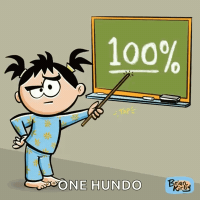 Girl Pointing at Blackboard Saying 100%