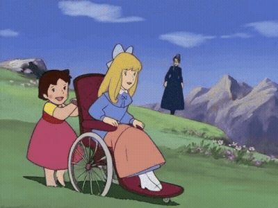 Girl Pushing Another Girl In Wheelchair Cartoon GIF