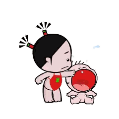 Girl Putting Tomato On Baby's Face Sticker