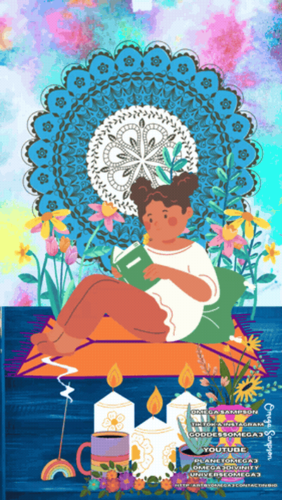 Girl Reading Book With Mandala Background GIF