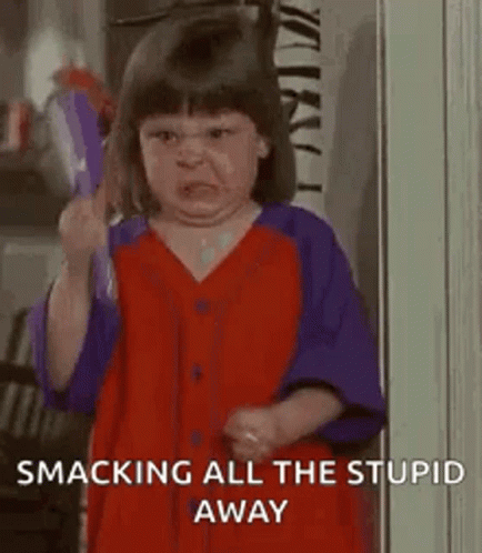 Girl Red Purple Dress Funny Face Scissors GIF