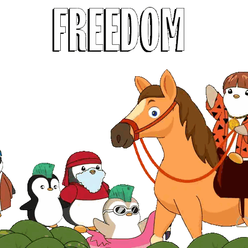 Girl Riding Horse Among Penguins Freedom Sticker