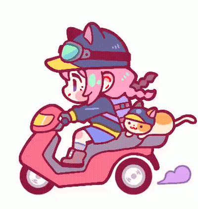 Girl Riding Scooter With Cat On Back GIF