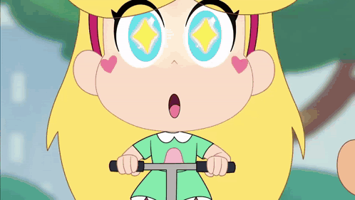 Girl Riding Scooter With Hearts On Face GIF