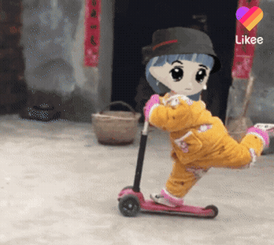 Girl Riding Scooter With Like Button GIF