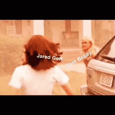 Girl Running Toward Car With Jared Goff And Tom Brady GIF