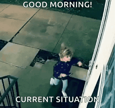 Girl Running Toward Door Saying Good Morning GIF
