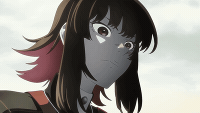 Girl's Face With Brown Hair And Red Highlights GIF