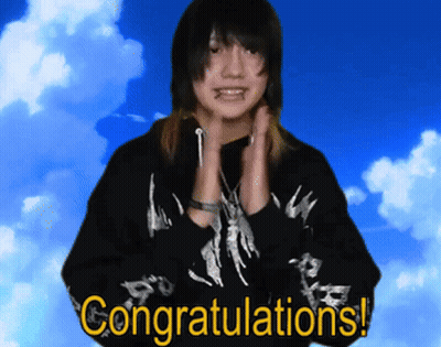 Girl Saying Congratulations In Front Of Blue Sky And Clouds GIF