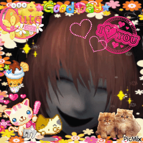 Girl Saying Good Day I Love You Surrounded By Cats GIF