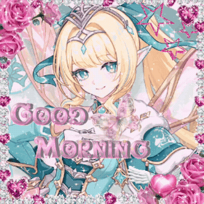 Girl Saying Good Morning Surrounded By Flowers GIF