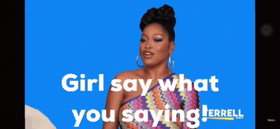 Girl Saying What on Blue Background