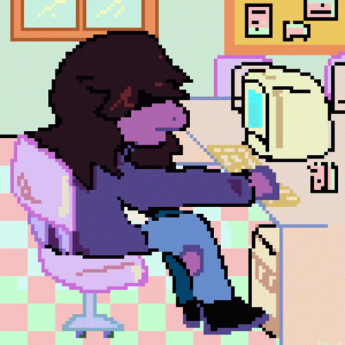 Girl Sitting At Desk With Computer GIF