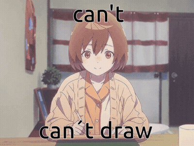 Girl Sitting At Table Saying Can't Draw GIF