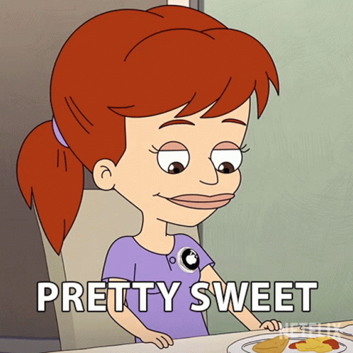 Girl Sitting At Table With Food GIF
