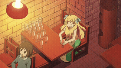 Girl Sitting At Table With Glasses GIF