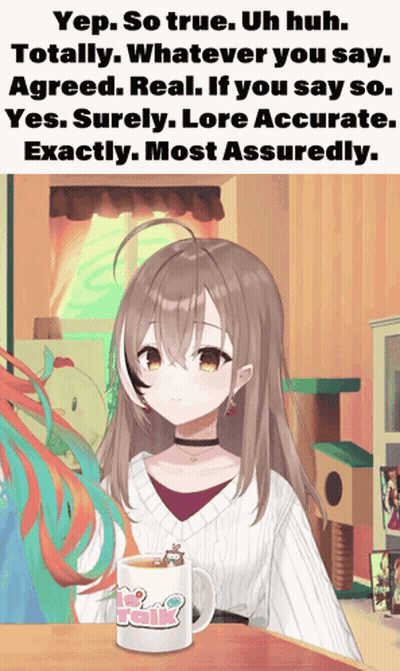 Girl Sitting At Table With Lore Mug GIF