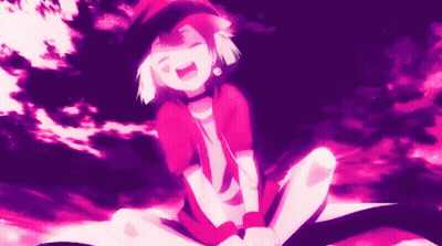 Girl Sitting Cross-Legged Smiling In Pink And Purple Background GIF