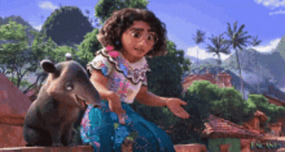 Girl Sitting Next To Cartoon Animal GIF