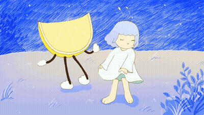 Girl Sitting Next To Lemon Slice GIF
