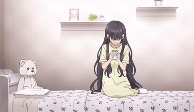 Girl Sitting On Bed With Teddy Bear GIF