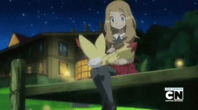 Girl Sitting On Fence Holding Pokemon GIF