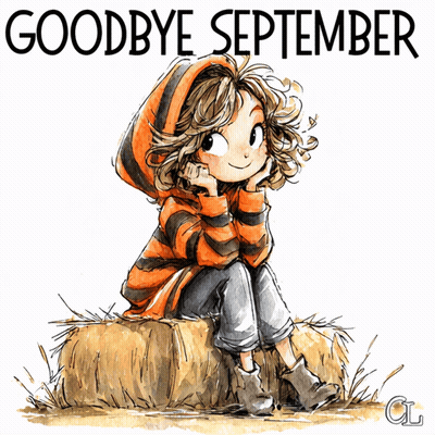 Girl Sitting On Hay Bale Saying Goodbye September GIF
