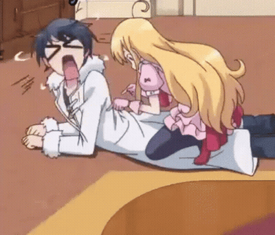 Girl Sitting On Man's Back In Room GIF
