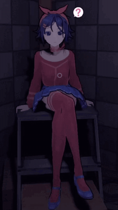 Girl Sitting On Stool With Question Mark GIF