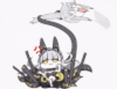 Girl Sitting On Weapons With Flying Cat GIF
