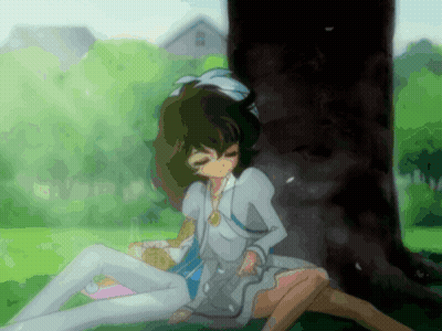 Girl Sitting Under Tree With Cup Of Coffee GIF