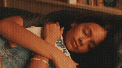 Girl Sleeping Holding Book Saying RFC GIF