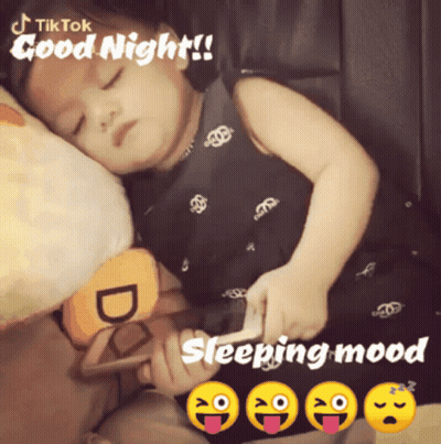 Girl Sleeping On Pillow Holding Phone Tik Tok Good Night GIF