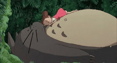 Girl Sleeping On Totoro's Back In Forest GIF