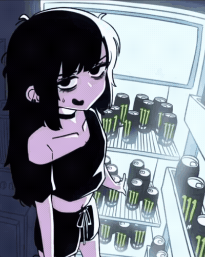Girl Standing Before Monster Energy Drinks GIF