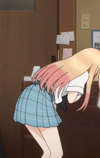 Girl Standing In Blue Plaid Skirt GIF