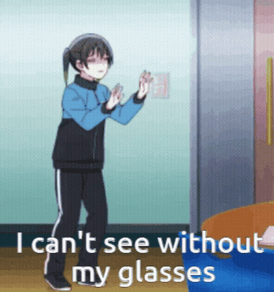 Girl Standing In Front Of Door Saying I Can't See Without My Glasses GIF