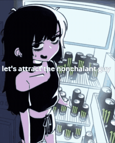 Girl Standing In Front Of Fridge Full Of Monster Energy Drinks GIF