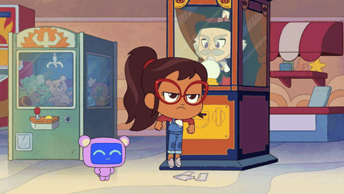 Girl Standing In Front Of Machine Saying A GIF