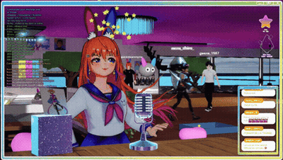Girl Standing In Front Of Microphone With Purple Background GIF