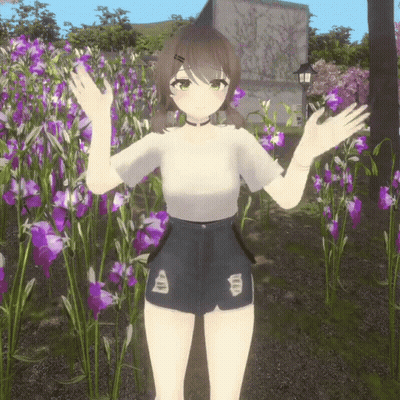 Girl Standing In Front Of Purple Flowers GIF