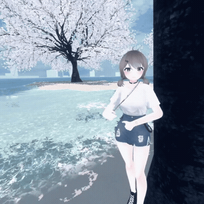 Girl Standing In Front Of Tree With White Flowers GIF