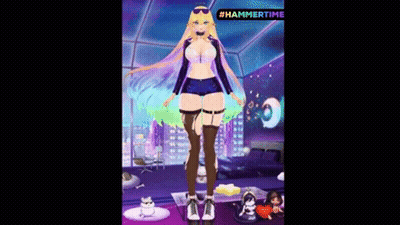 Girl Standing In Room With Hammertime Logo GIF