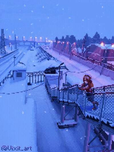 Girl Standing On Railing In Snow GIF