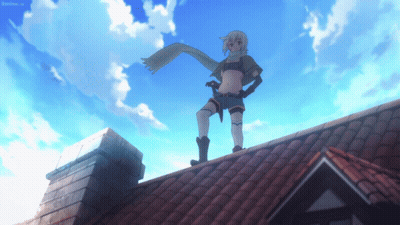 Girl Standing On Roof With Blue Sky GIF