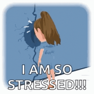 Girl Standing With Head In Hands And Stress Text GIF