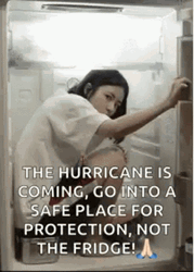Girl Staying Inside The Fridge Storm Coming Hurricane Meme GIF