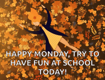 Girl Surrounded By Autumn Leaves Happy Monday Try To Have Fun At School Today GIF