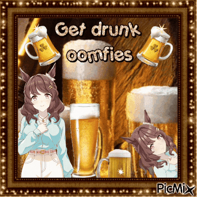 Girl Surrounded By Beer Mugs Saying Get Drunk Comfies GIF
